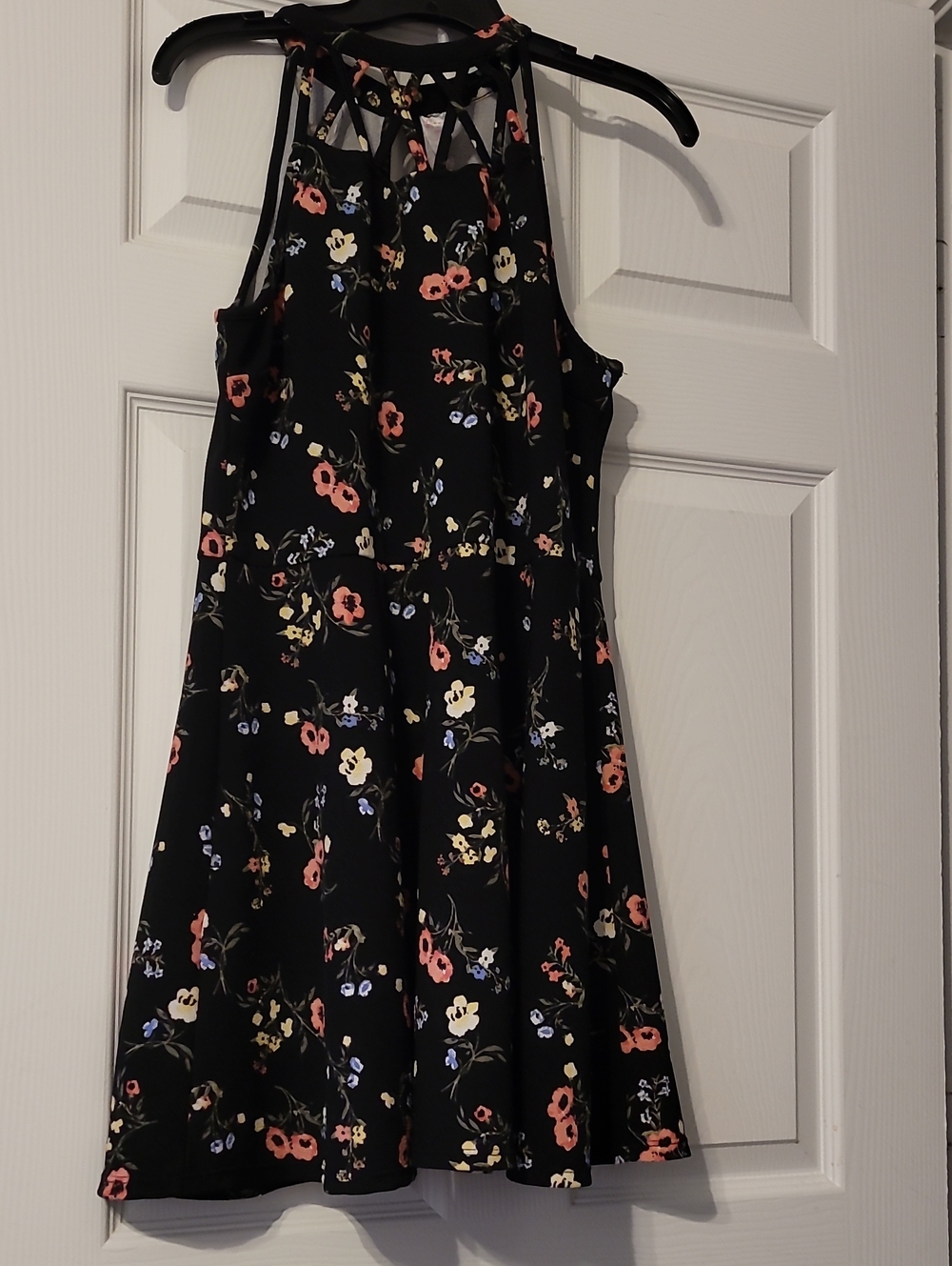 No Boundaries Black Floral Halter Dress with Pink and Yellow Accents